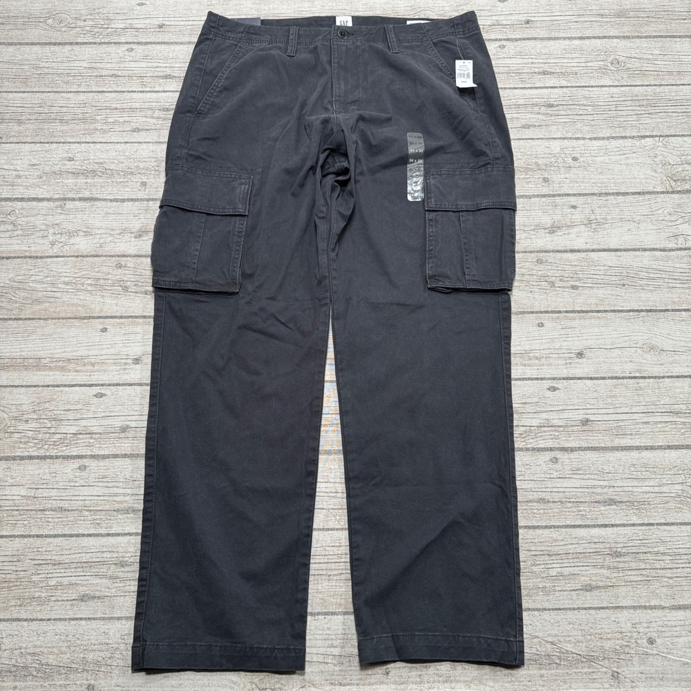 NEW Gap Cargo Pants Men's 34x30 Black Essential Straight Leg Utility Gorpcore